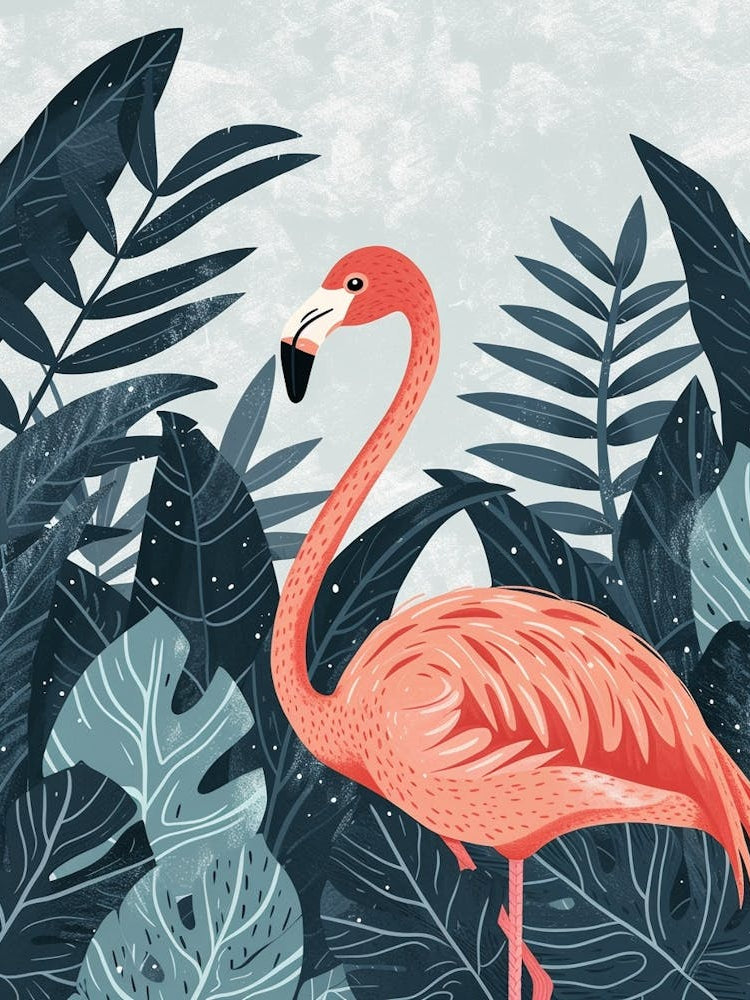 Andean Flamingo And Philodendrons Minimalist Illustration 1