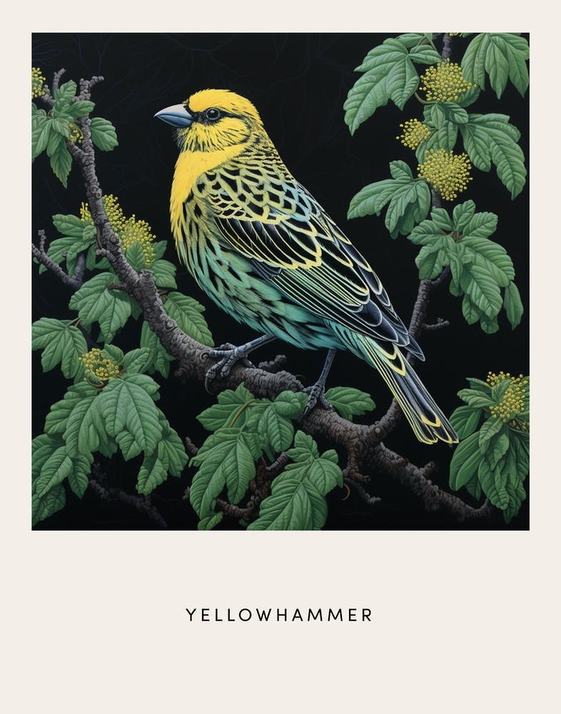 Peinture d'oiseau inspirée d'Ohara Koson Bruant jaune 3 Affiche