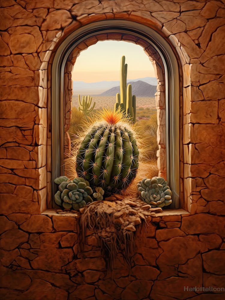 Golden Barrel Cactus On A Window  1