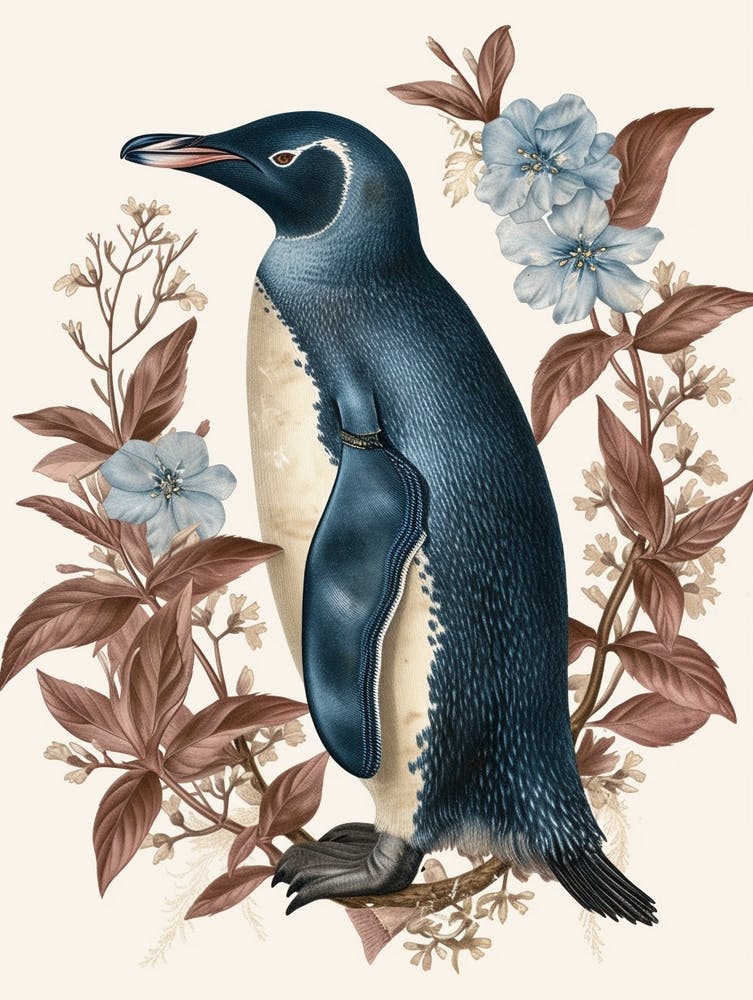 Adlie Penguin Paradise Harbor Vintage Botanical Painting 2