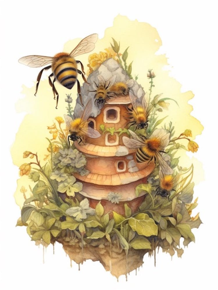 Plasterer Bee Beehive Watercolour Illustration 4