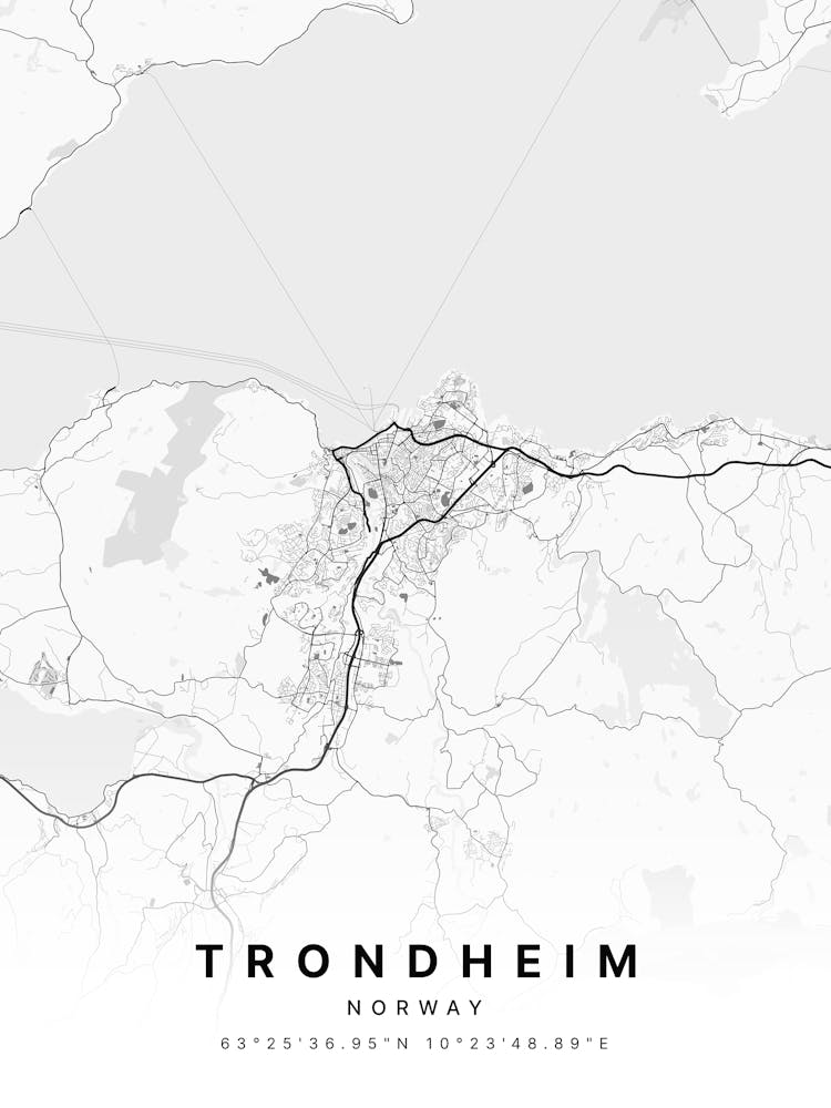 Trondheim Norway White Map
