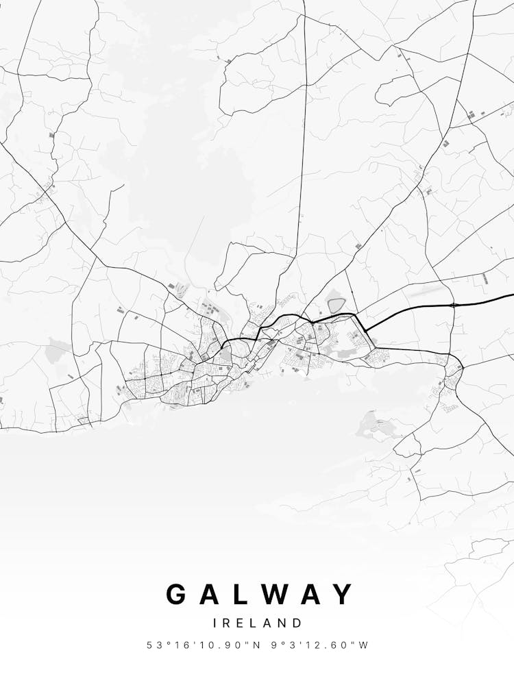 Galway Ireland White Map