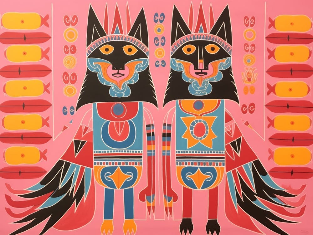 Gray Wolf 1 Folk Style Animal Illustration