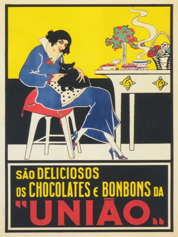Woman With A Cat Vintage Chocolate Poster