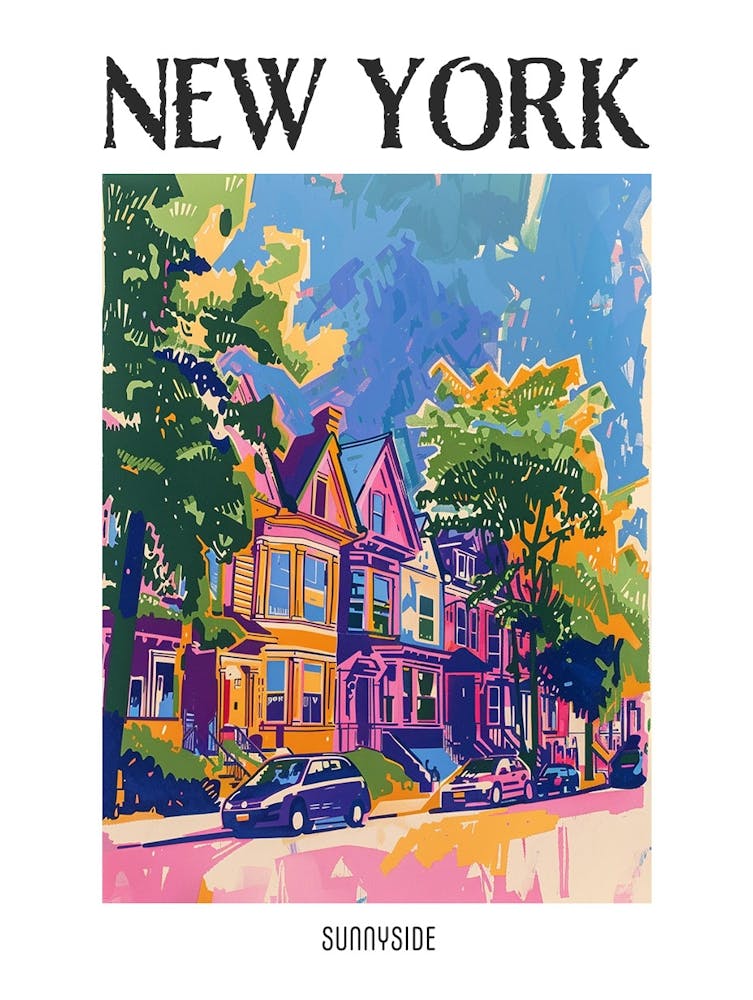 Sunnyside New York Farbenfrohe Siebdruck-Illustration 4 Poster