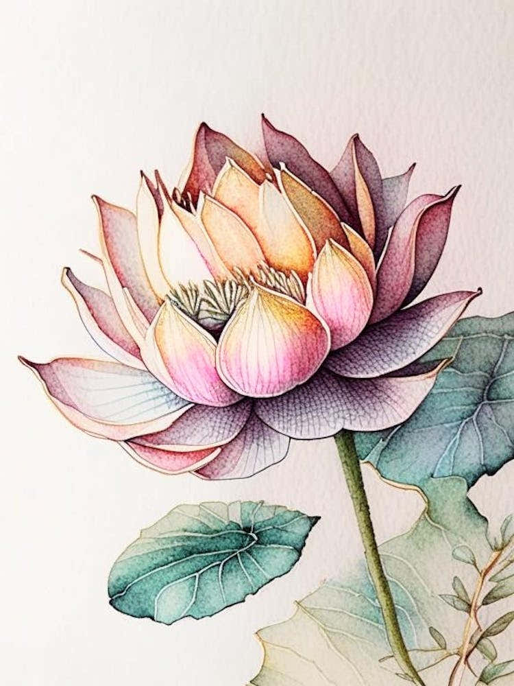 Lotus Flower Pattern Watercolour Ink Pencil 2