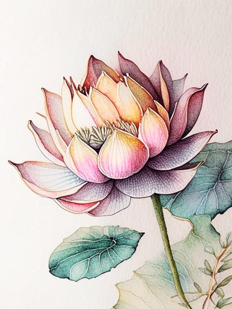 Lotus Flower Pattern Watercolour Ink Pencil 2