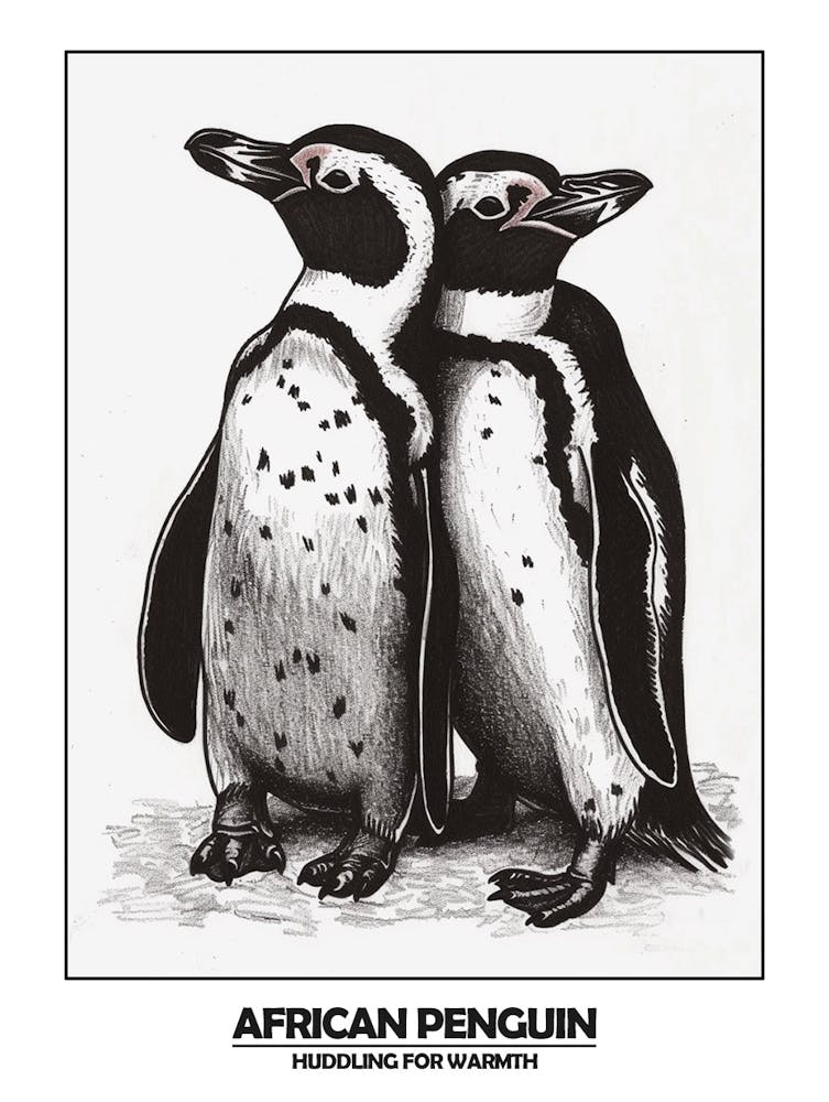 Penguin Huddling For Warmth Poster
