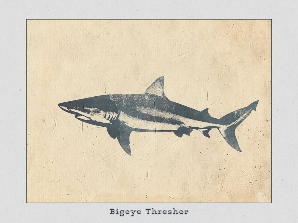 Bigeye Thresher Grey Silhouette 5 Poster