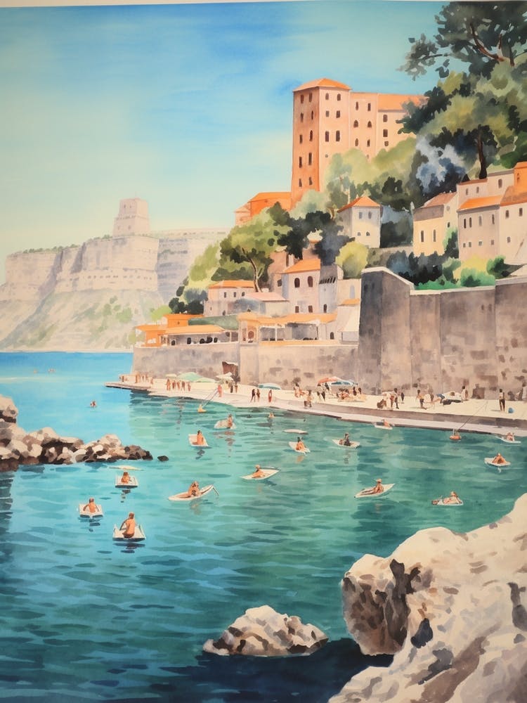 Swimming In Budva Montenegro Watercolour