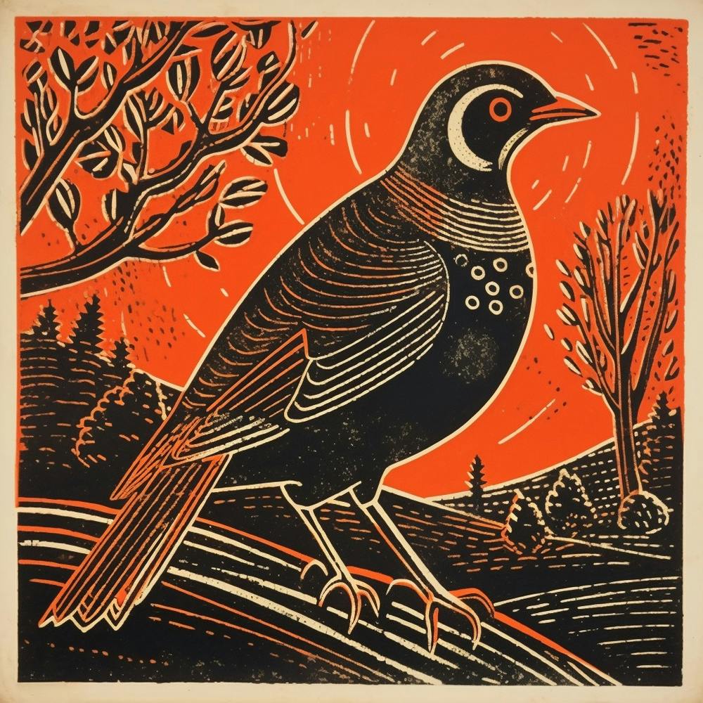 Retro Bird Lithograph Partridge 2
