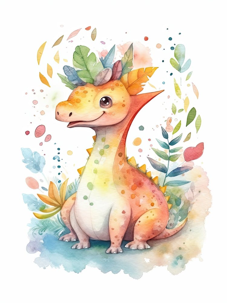 Lambeosaurus Cute Dinosaur Watercolour 3