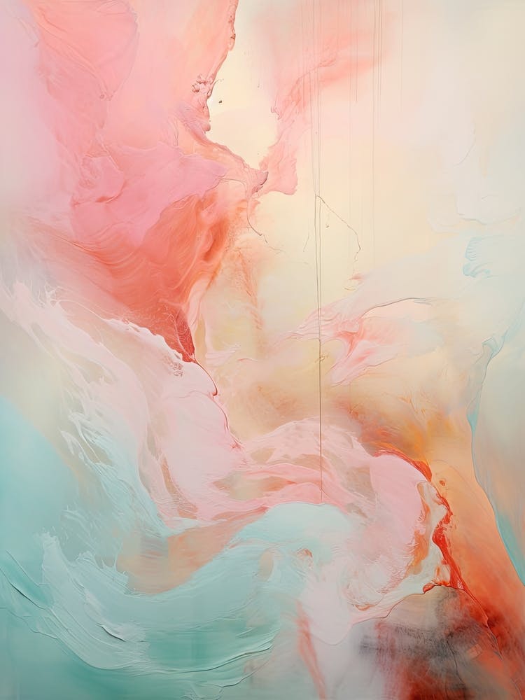 Rose Et Sarcelle, Peinture Abstraite Brute 3