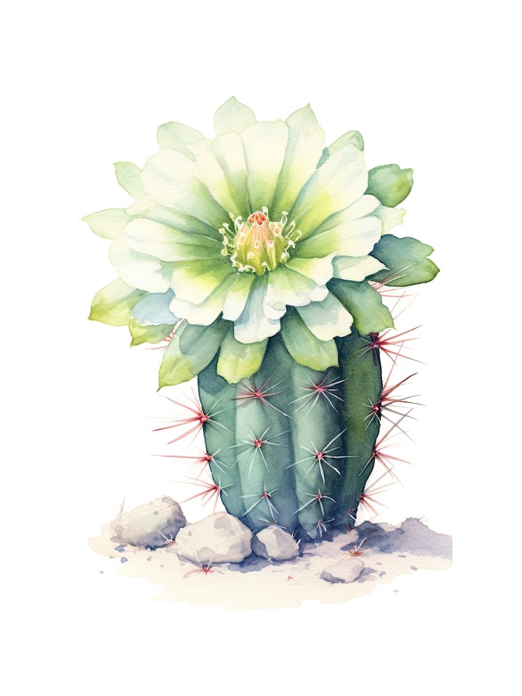 Lophophora Williamsii Cactus Watercolour Drawing 3