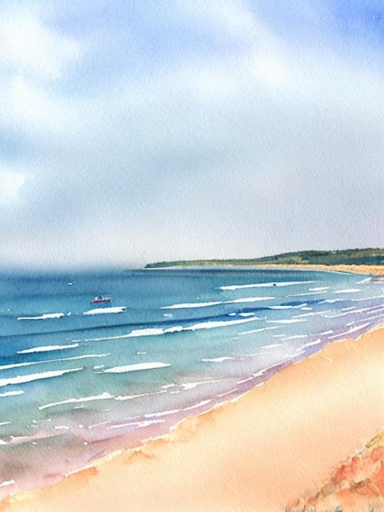 Tynemouth Longsands Beach 3, Tyne And Wear Watercolour