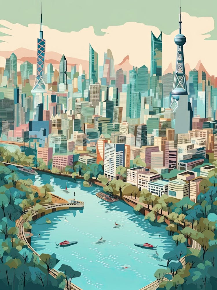 Shanghai, China, Geometric Illustration 4