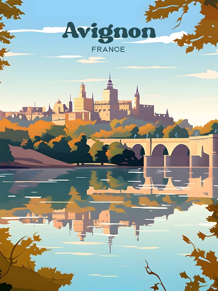 Avignon France Palais des Papes Travel Illustration Art