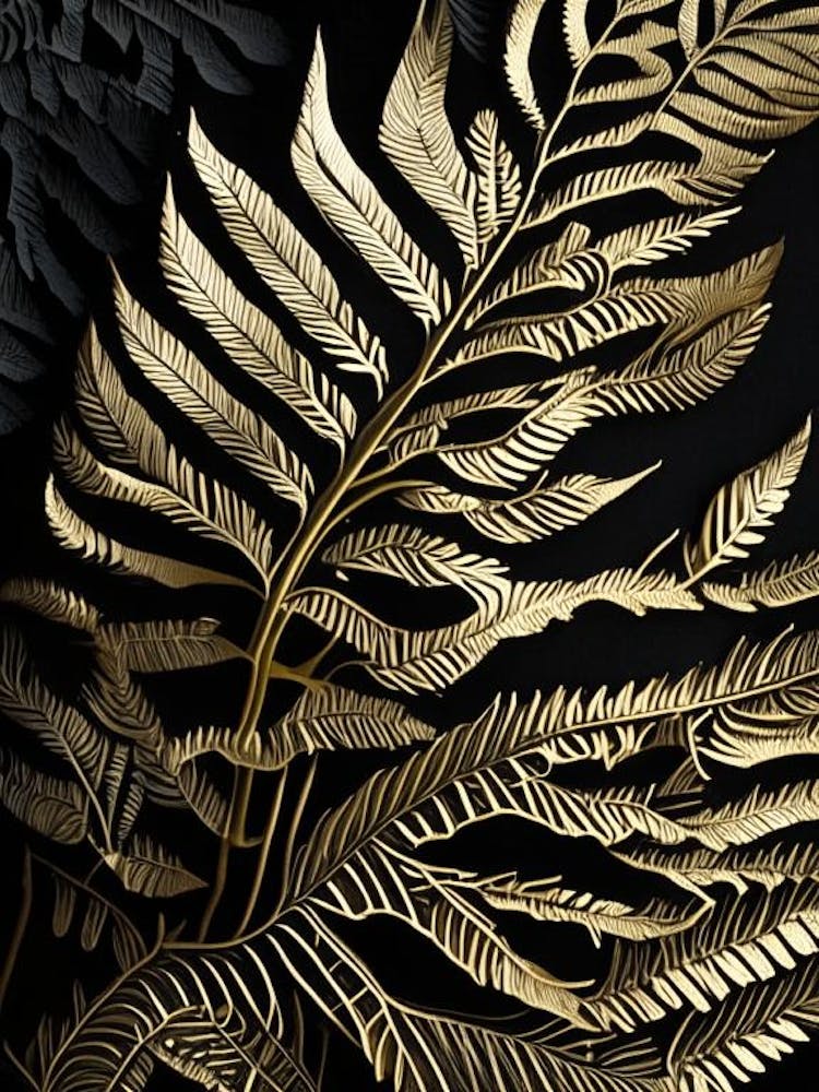 Golden Leather Fern Linocut