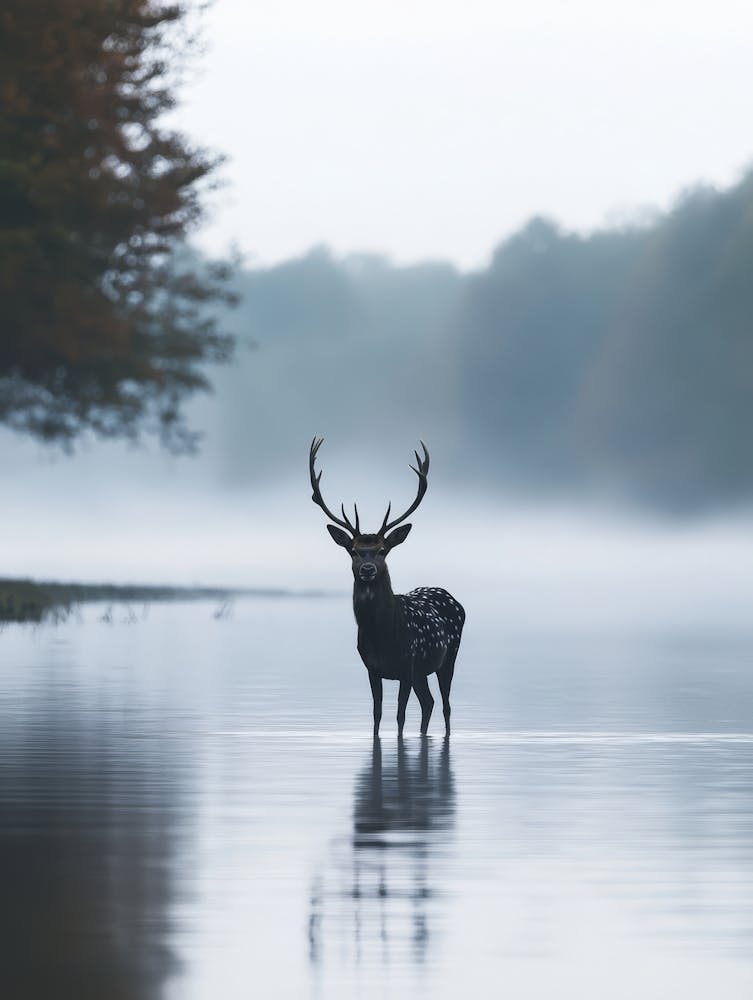 Deer In The Mist. Generated AI.