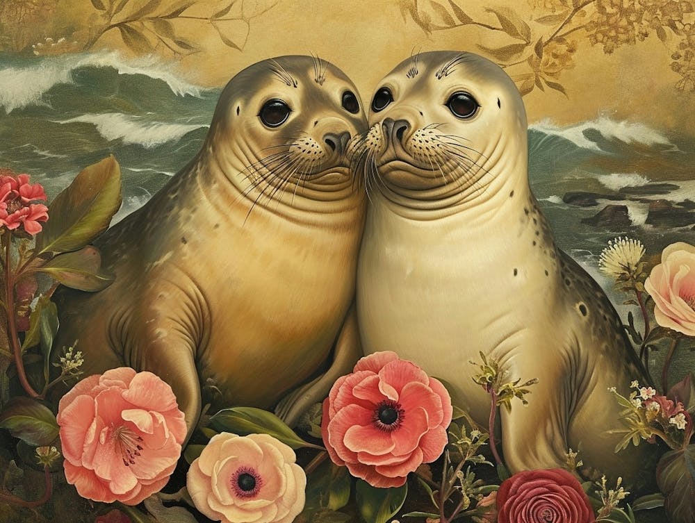 Floral Animal Illustration Elephant Seal 2