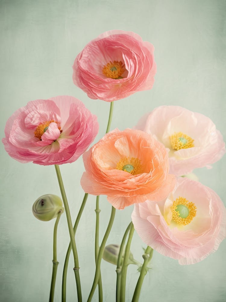 Ranunculus Flowers Acrylic Painting In Pastel Colours 2