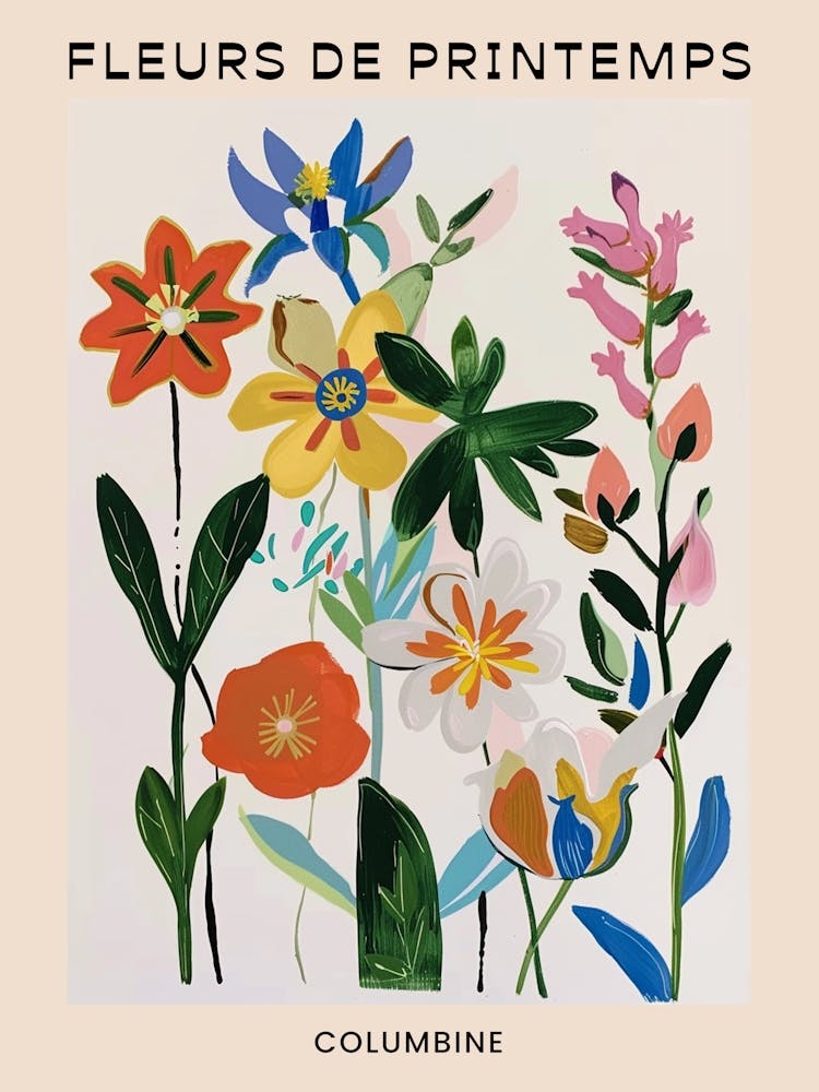Spring Floral French Poster  Columbine 2