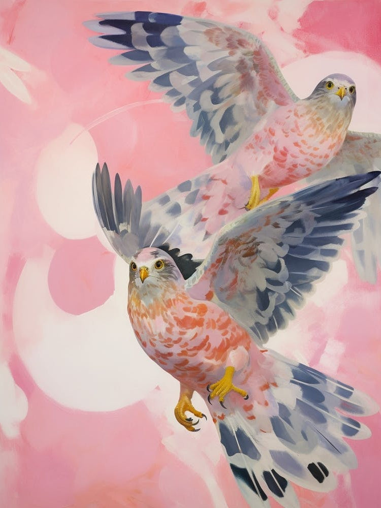 Pink Ethereal Bird Painting Eurasian Sparrowhawk 1