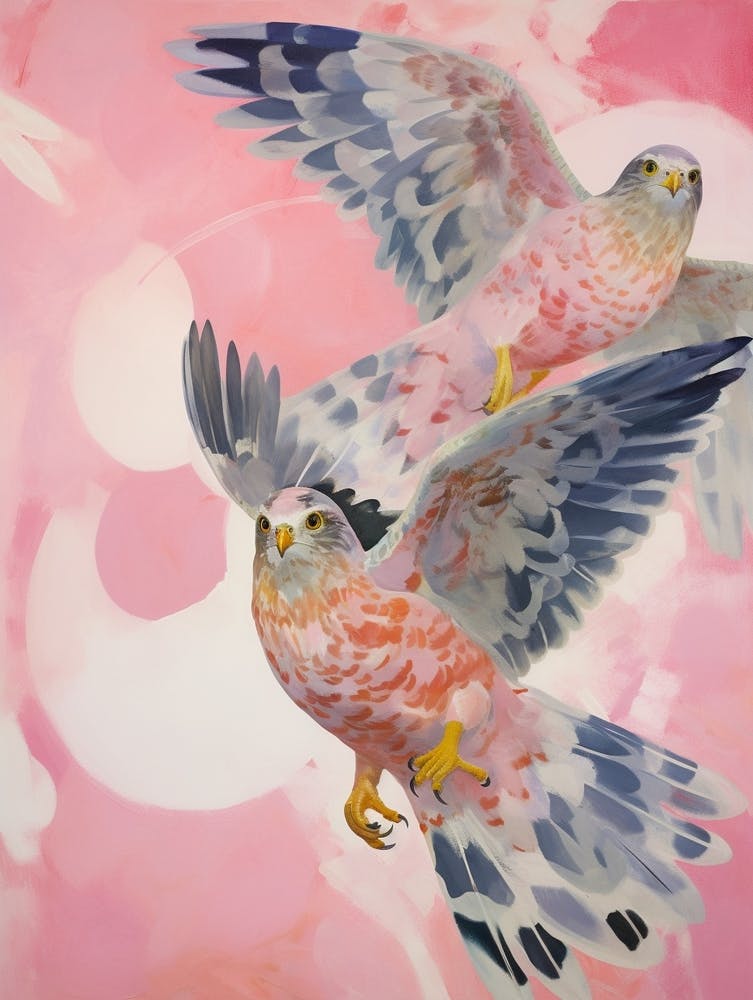 Pink Ethereal Bird Painting Eurasian Sparrowhawk 1