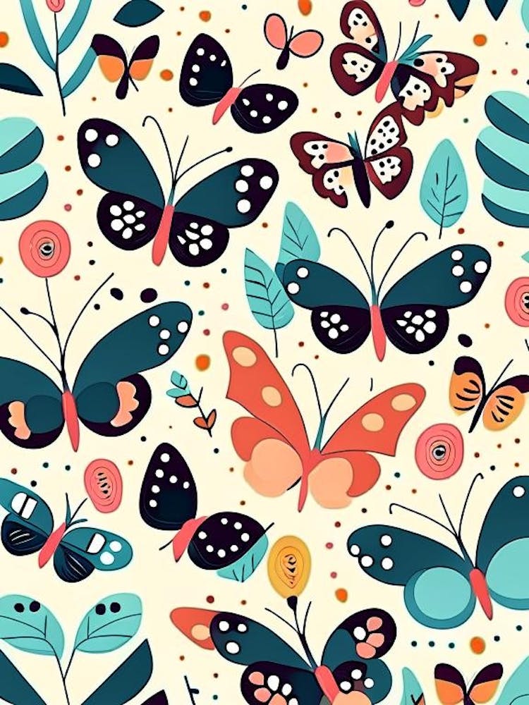 Butterflies Repeat Pattern Scandi Cartoon 1