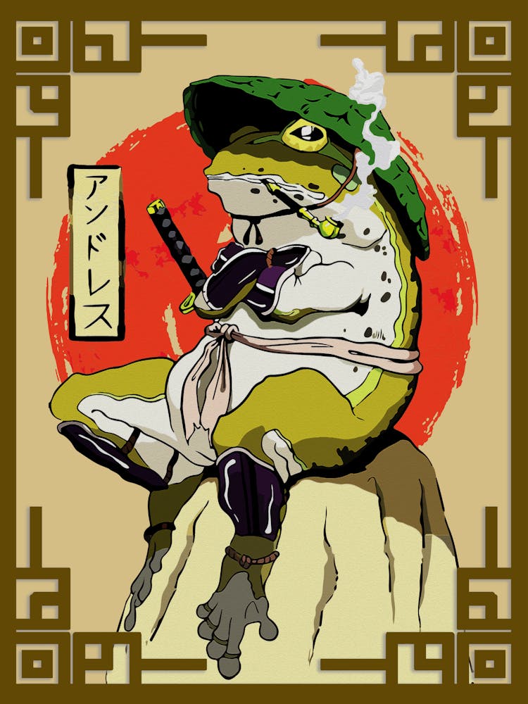 Samurai Frog With Red Sun Aesthetic