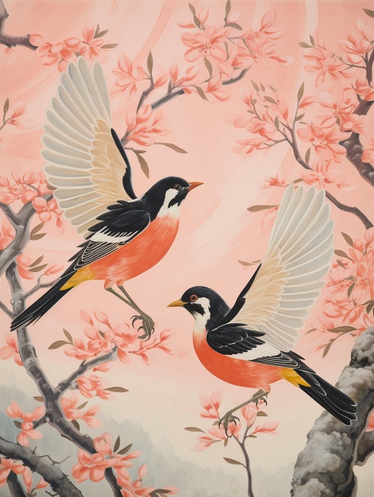 Vintage Japanese Inspired Bird Print Robin 8