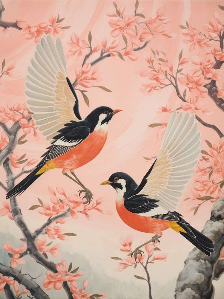 Vintage Japanese Inspired Bird Print Robin 8
