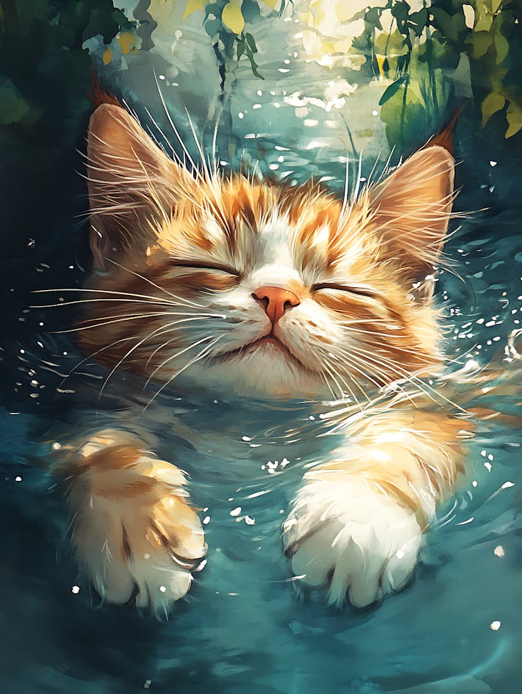 Happy Orange Cat Floating on Water 17