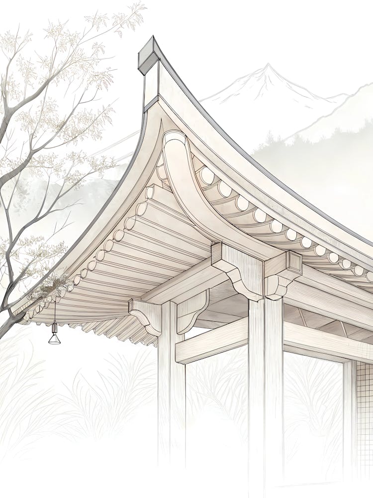 Minimalist Ink Sketch Of Structural Details Of A