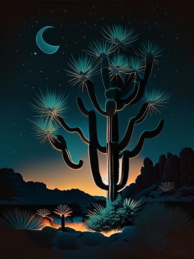 Joshua Tree At Night Retro Illustration (2)