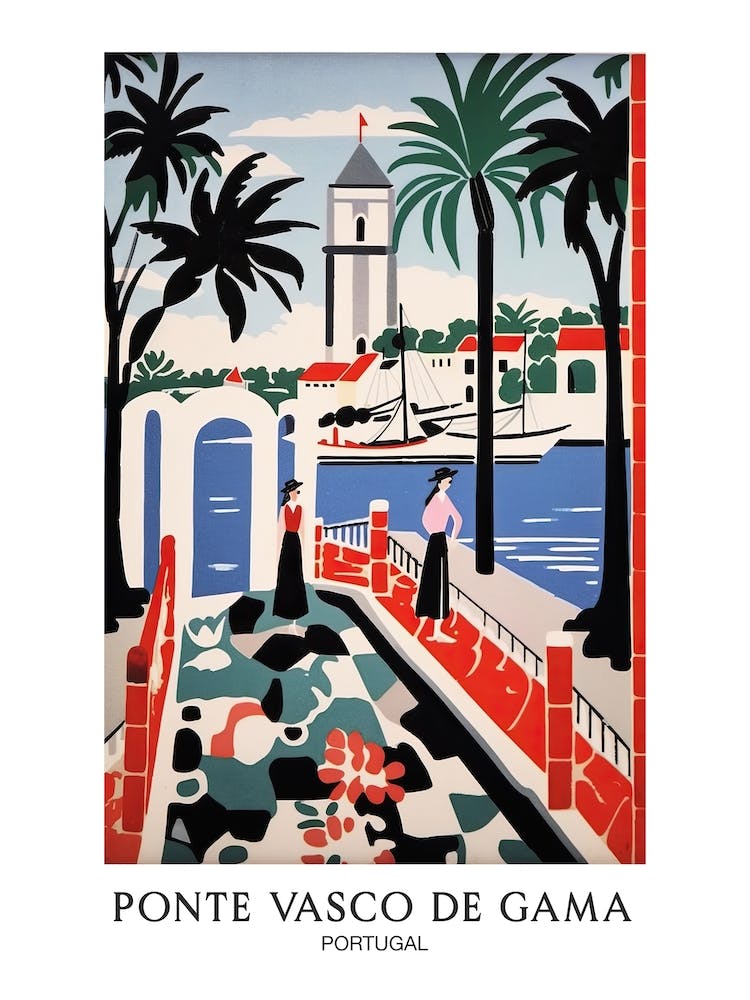 Ponte Vasco De Gama, Portugal, Colourful 3 Travel Poster