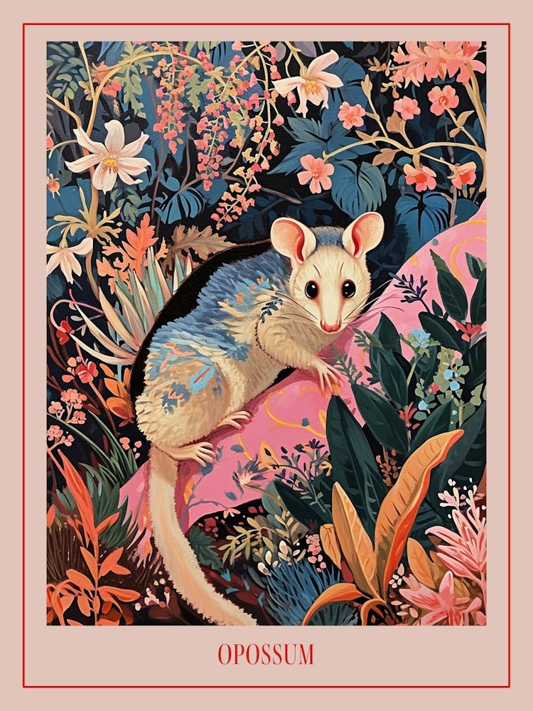 Peinture animale florale Opossum 2 Affiche