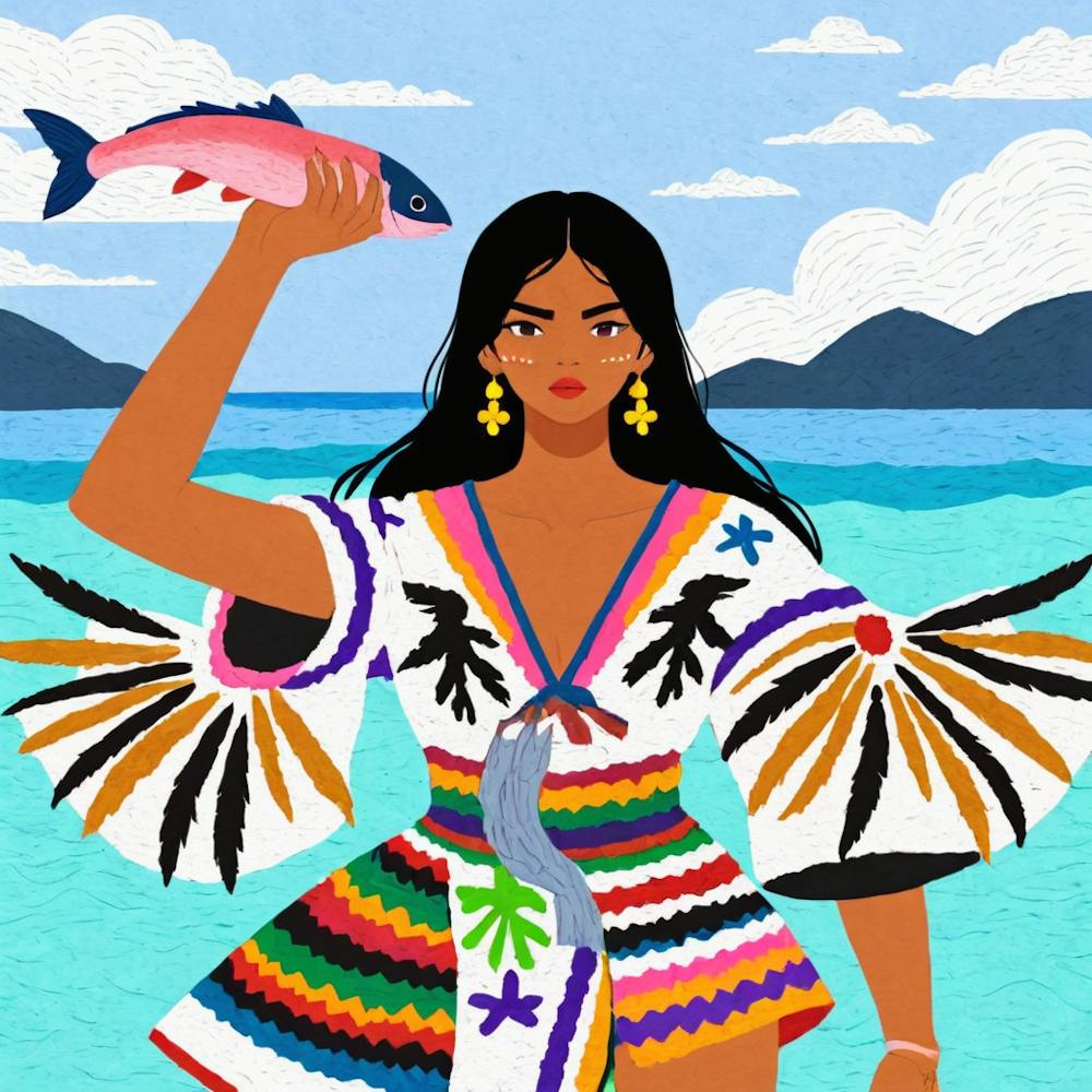 Mexican Woman Holding A Fish