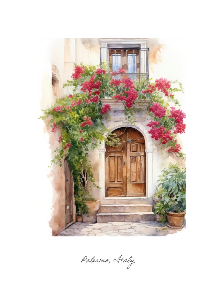 Palermo, Italy Portes Méditerranéennes Aquarelle 4 Affiche