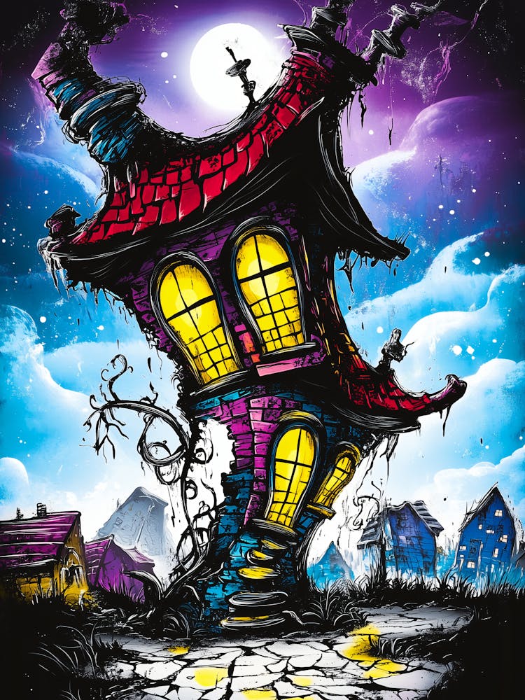 House On Stilts, vibrant colorful neo-expressionism inspired.