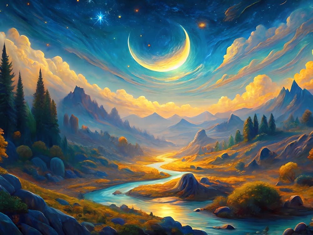 van gogh Mond und Sterne am Himmel