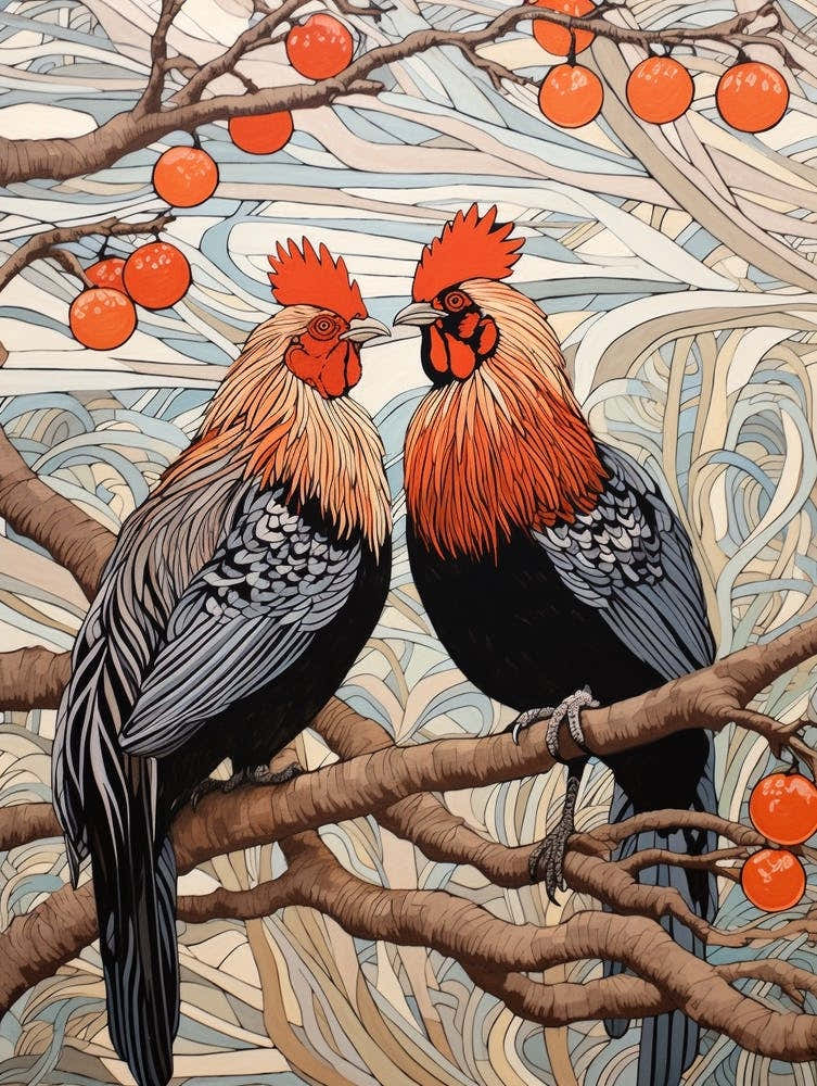 Art Nouveau Birds Poster Rooster 4