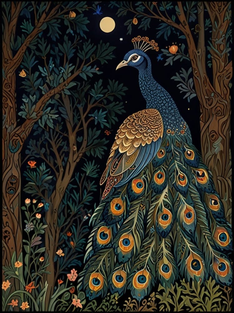William Morris Pfau im Wald 7