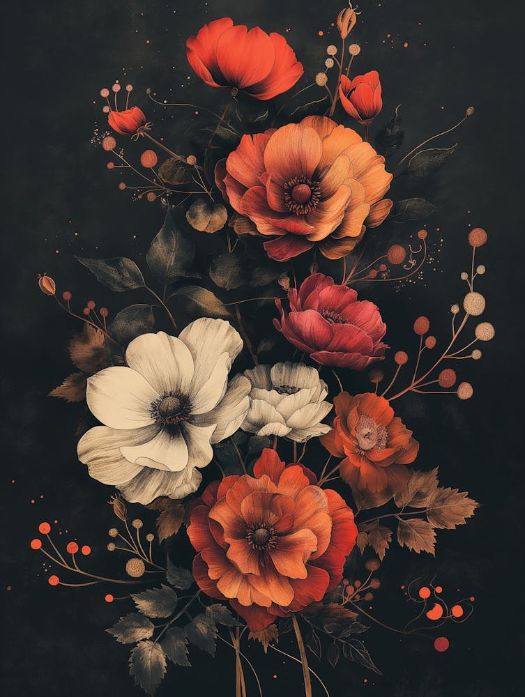 Beautiful Bouquet Of Flowers In Pastel, Grunge Colors On A Matte Black Background 1