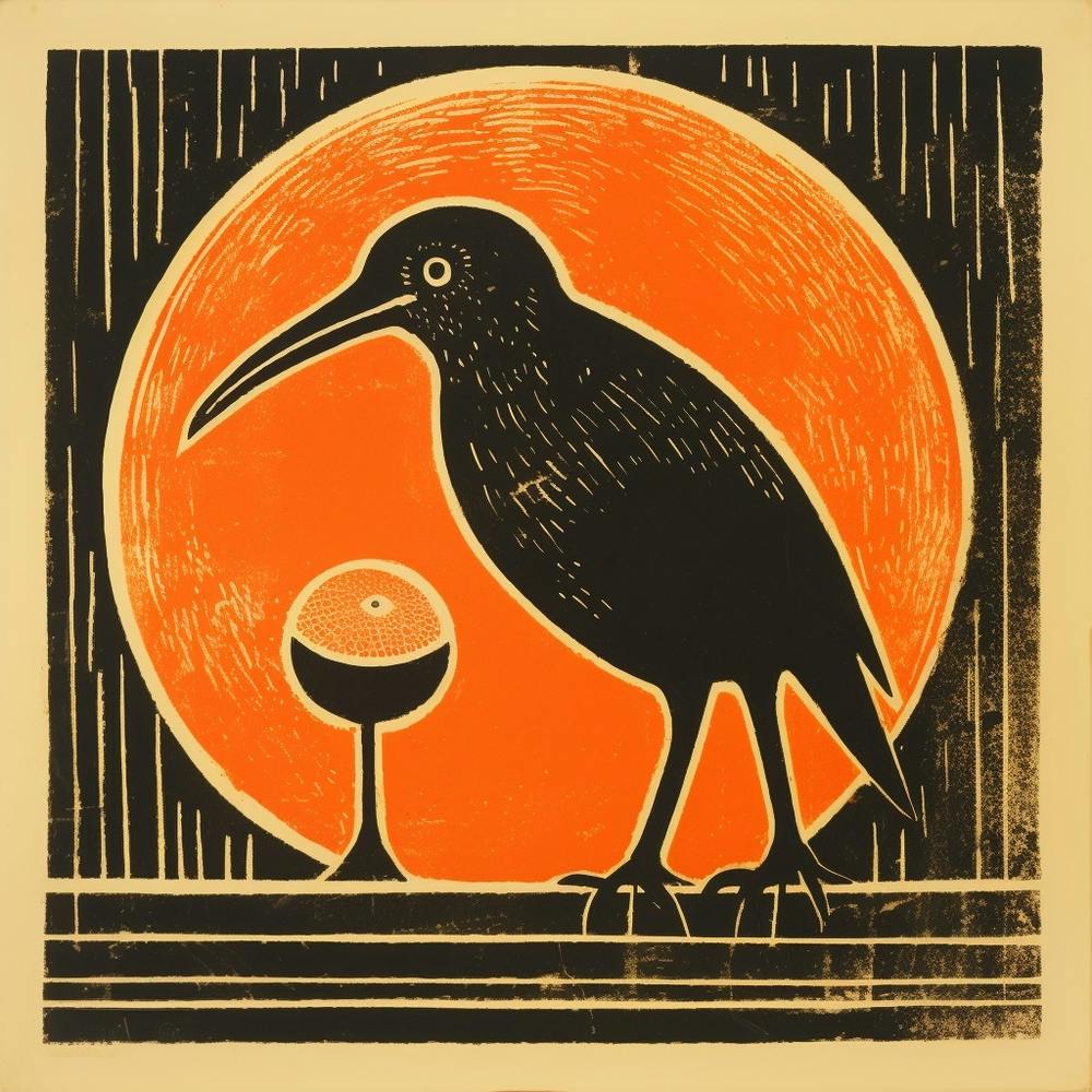 Retro Bird Lithograph Kiwi