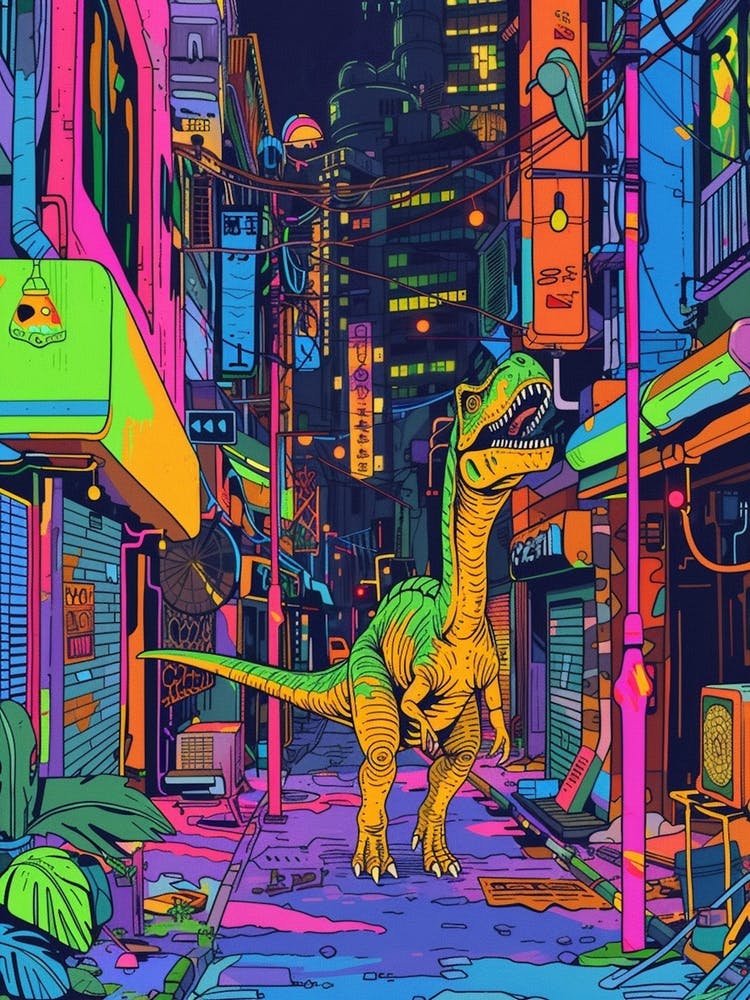 Cyberpunk Neon Dinosaur Inspired Illustration