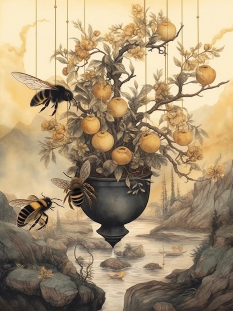 Dark Giant Honey Bee Beehive Watercolour Illustration 4