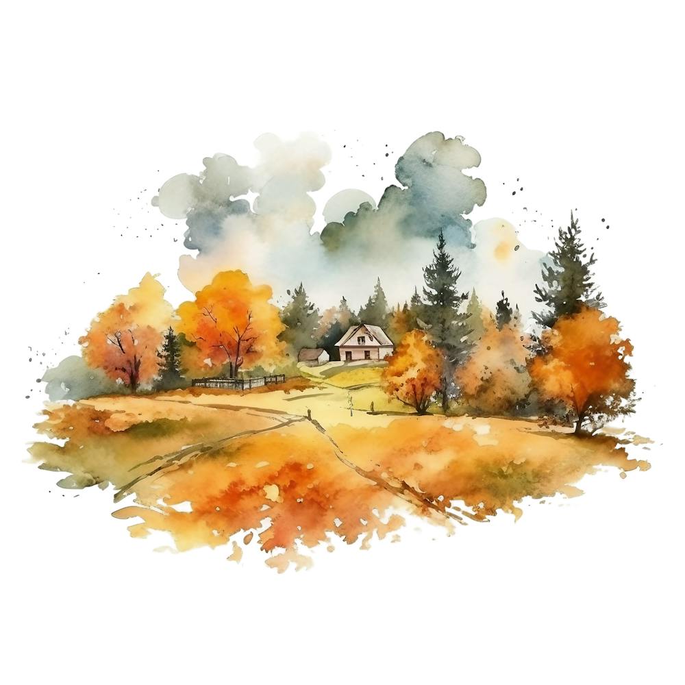Watercolor Autumn Landscape Watercolor Painting 5