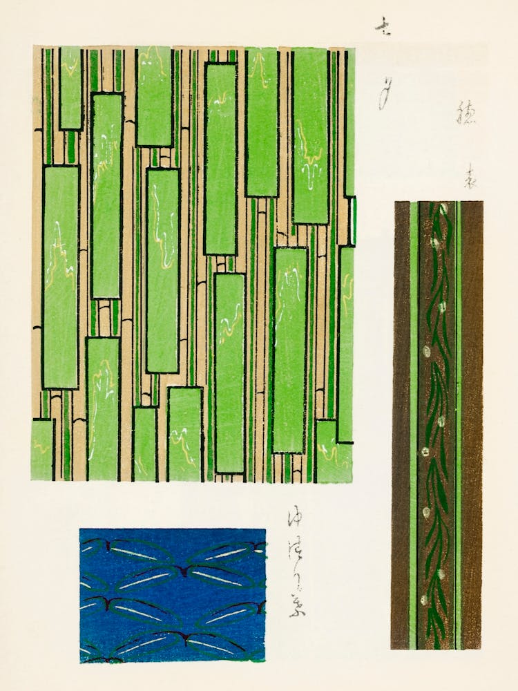 Vintage Ukiyo-e Woodblock Print Of Japanese Textile, Shima Shima, Furuya Korin (200)